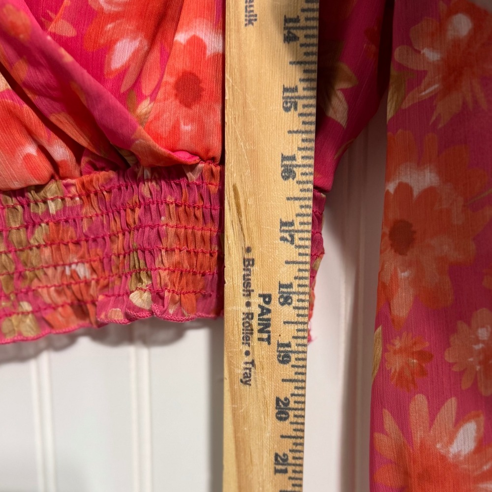 Peach Love California Floral Crop Top NWOT Coquette L Smocked Pink Boho Romantic - Picture 6 of 8
